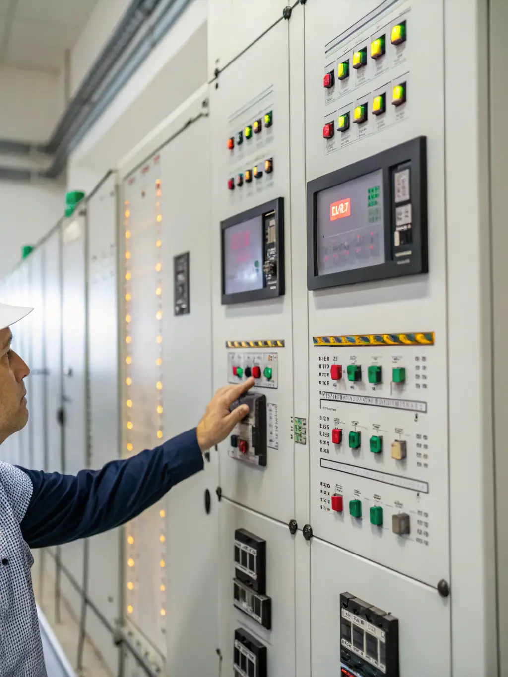 A control panel interface with various gauges and indicators, representing the complexity and precision of automation and industrial controls.